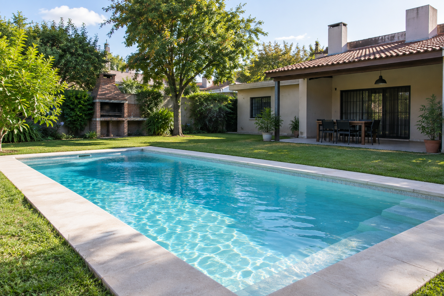 Piscina de hormigón terminada en un patio residencial de esteban-echeverria