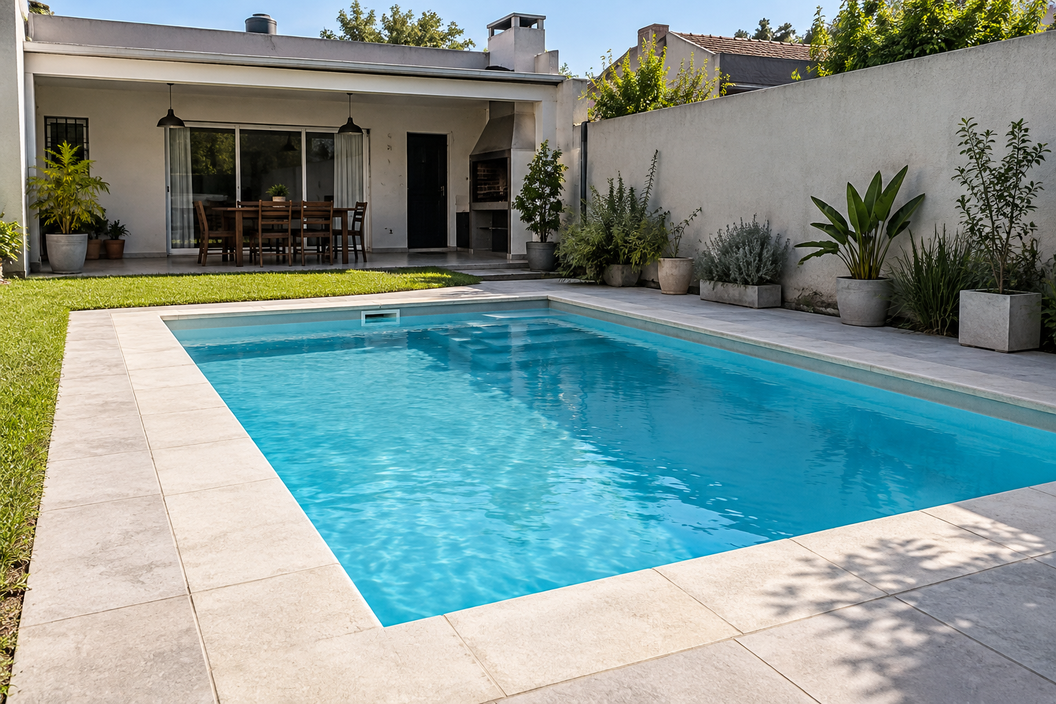 Piscina de hormigón terminada en un patio residencial de index