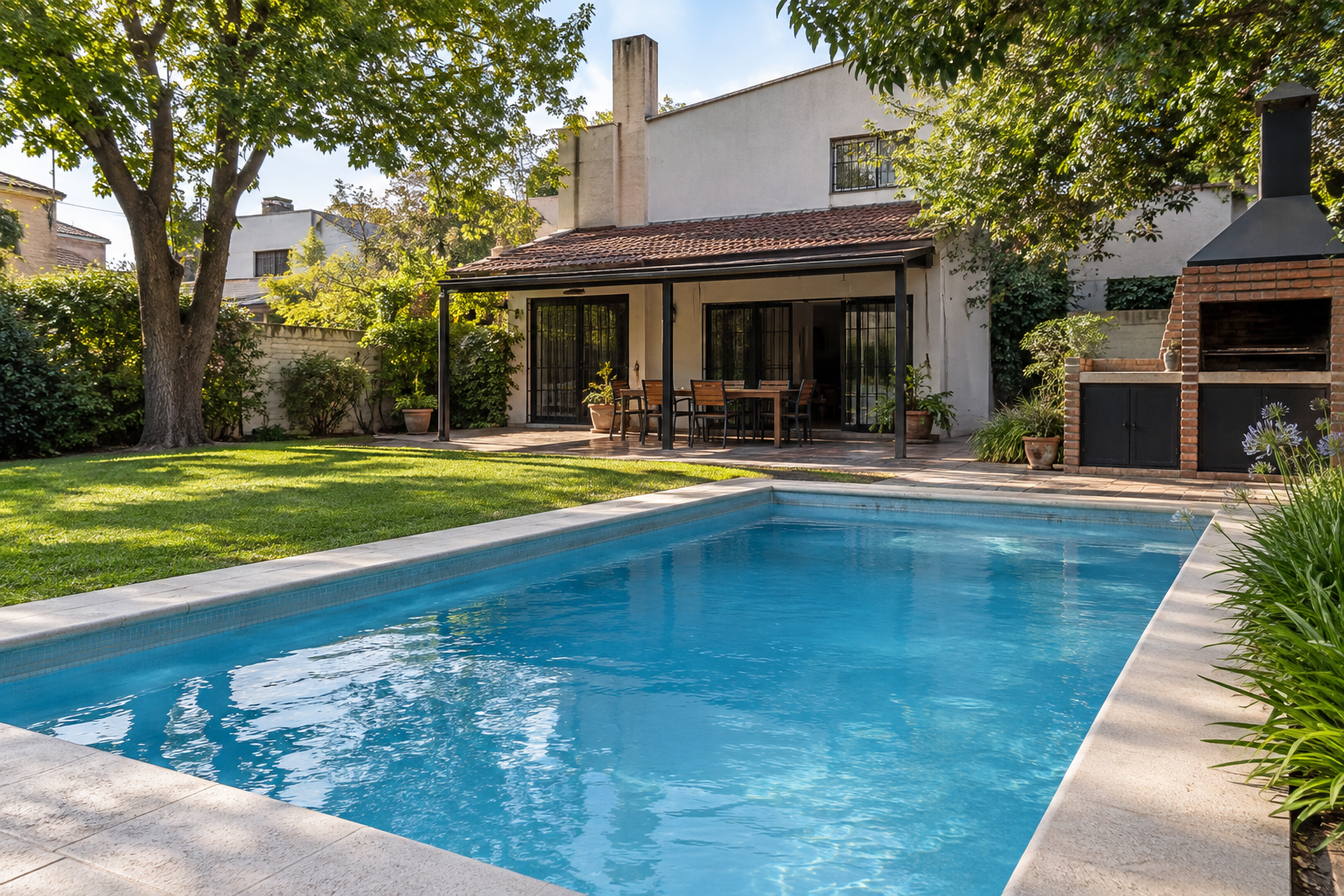 Piscina de hormigón terminada en un patio residencial de san-isidro