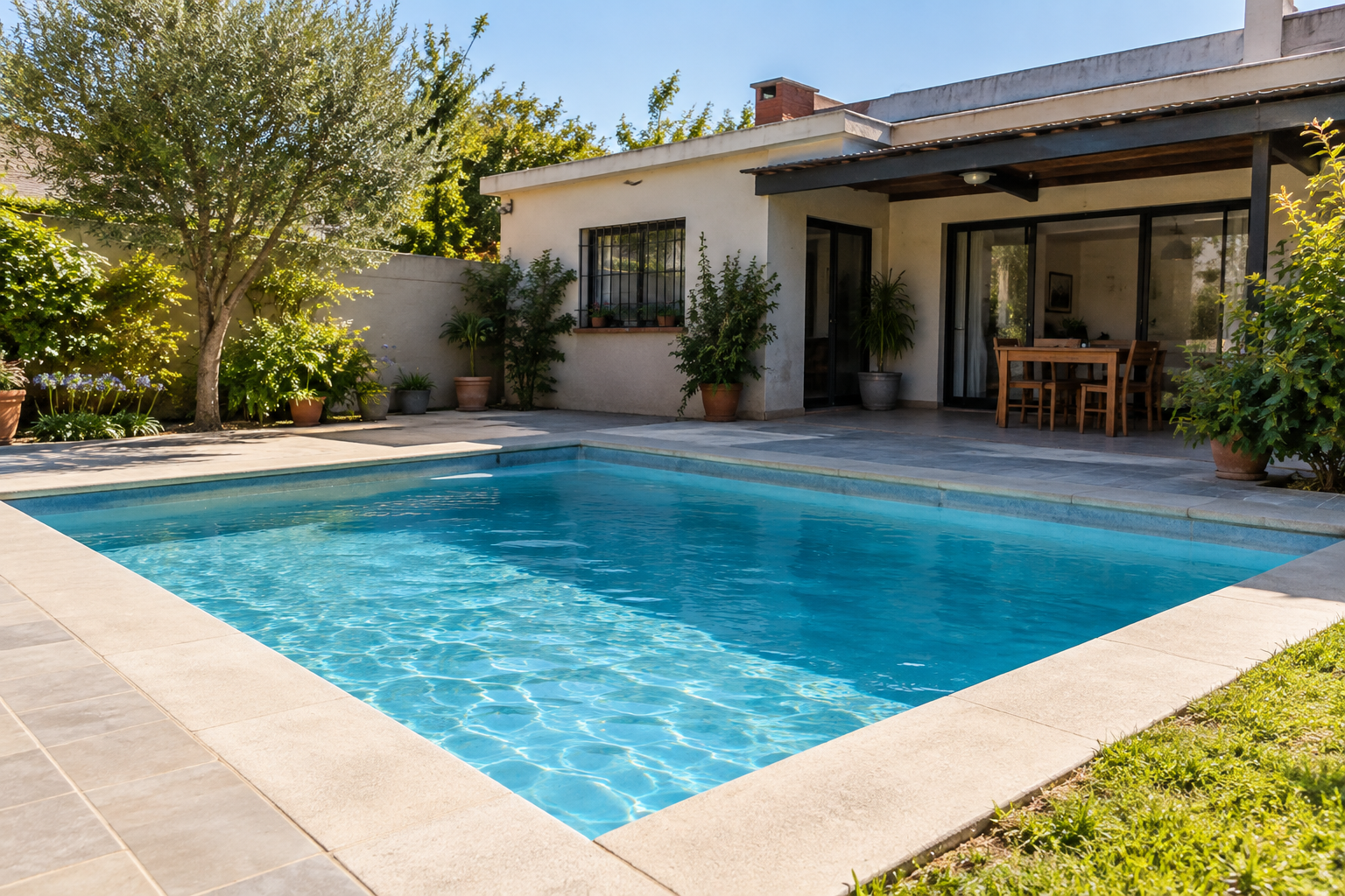 Piscina de hormigón terminada en un patio residencial de san-miguel