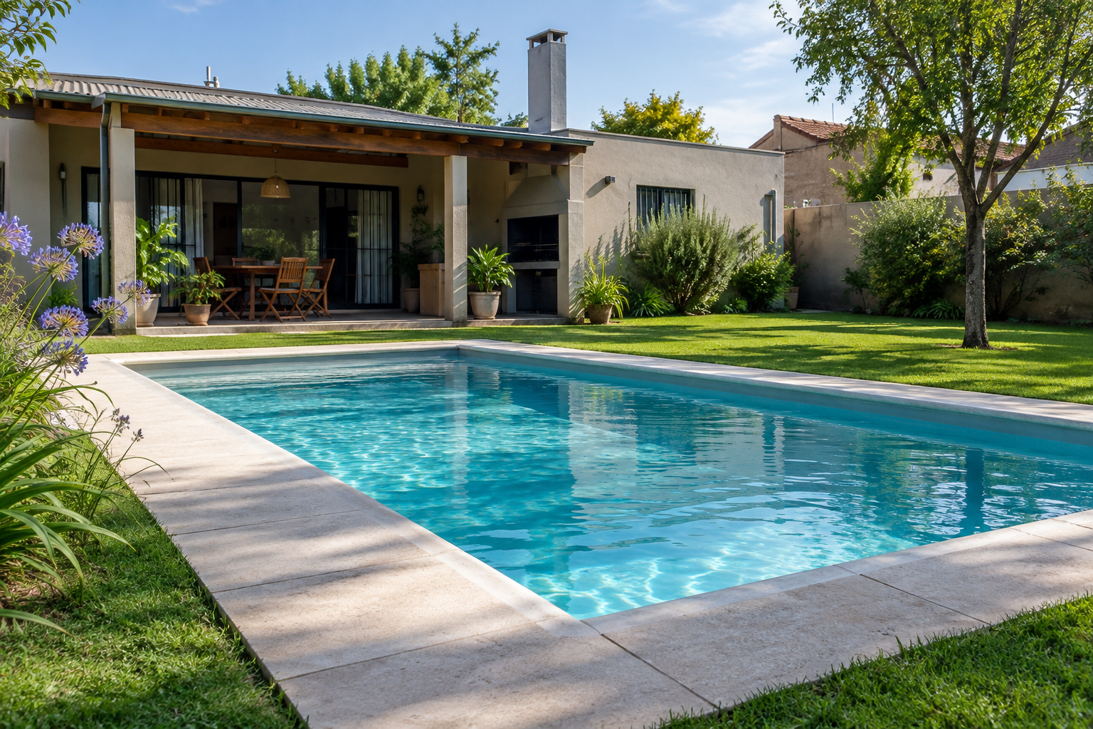Piscina de hormigón terminada en un patio residencial de san-vicente