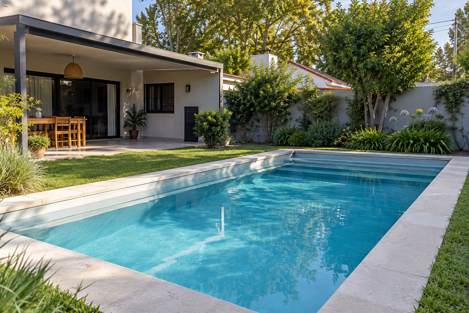 Piscina de hormigón terminada en un patio residencial de vicente-lopez